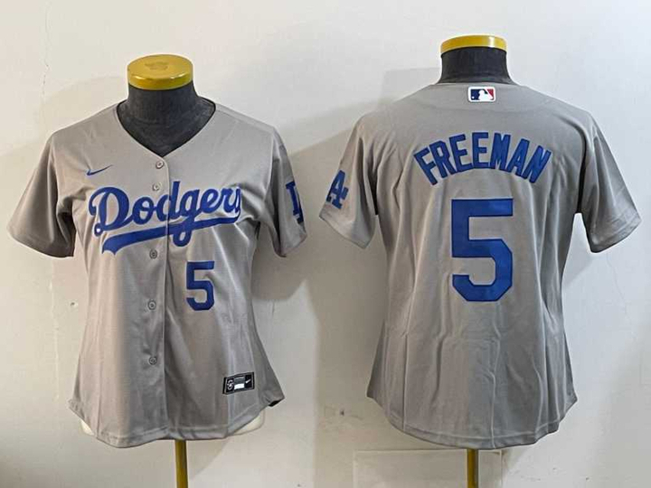 Womens Los Angeles Dodgers #5 Freddie Freeman Number Grey Cool Base Stitched Jerseys